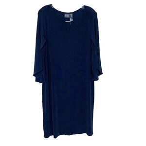 Chicos Travelers Womens 2 Large Dress Navy Blue Gold Slinky Stretchy Travel Work
